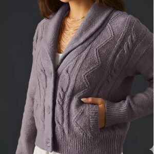 Pilcro Cropped & Collared Cable-Knit Cardigan Sweater lavender size medium